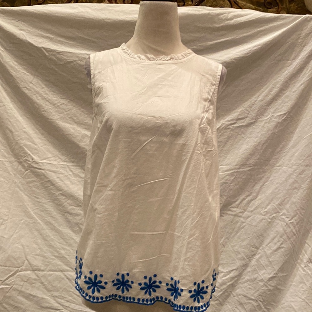 NWT J Crew white sleeveless blouse with embroidery